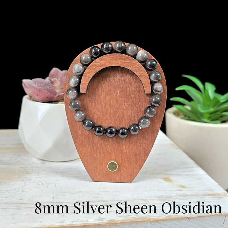 8mm Silver Sheen Obsidian Gemstone Bracelet