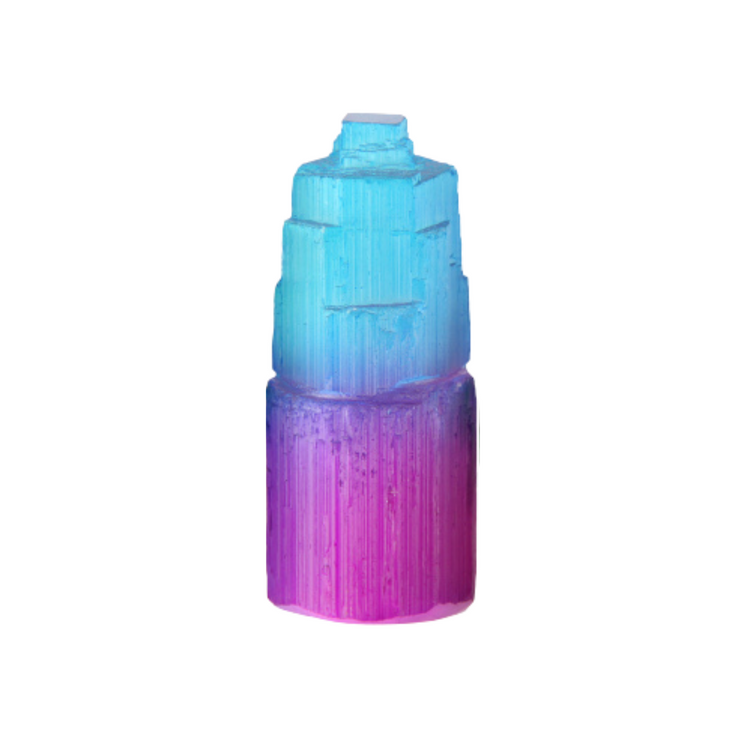 8cm-10cm Aura Coated Selenite Tower - Blue/Purple