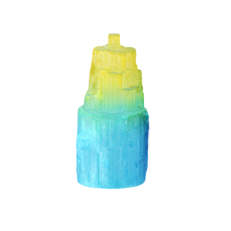 8cm-10cm Aura Coated Selenite Tower - Yellow/Blue
