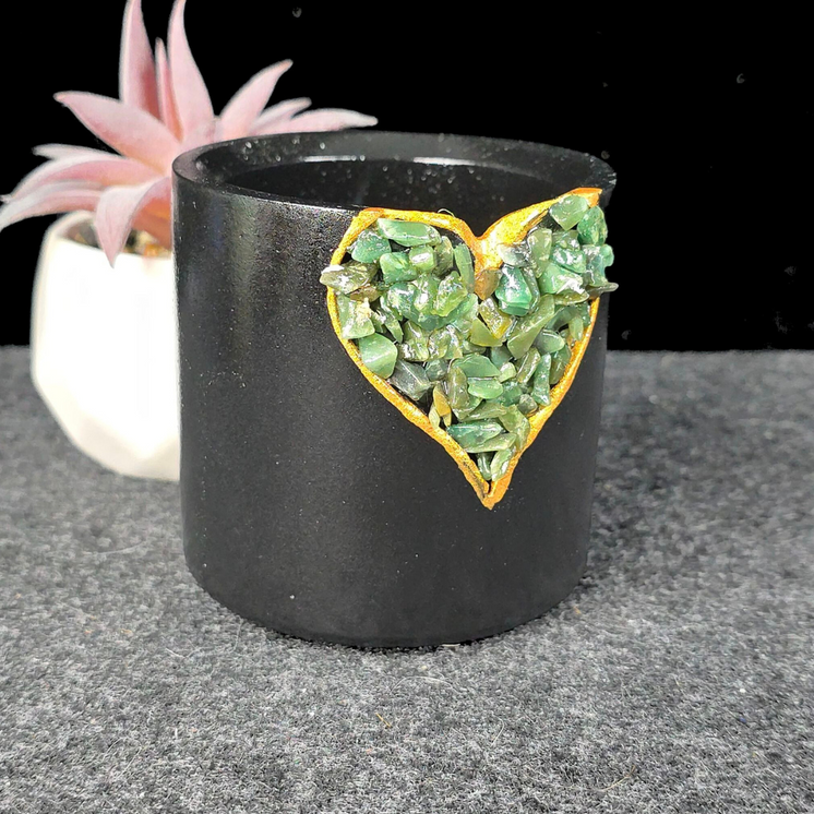 8cm Heart Crystal Geode Planter - Moss Agate