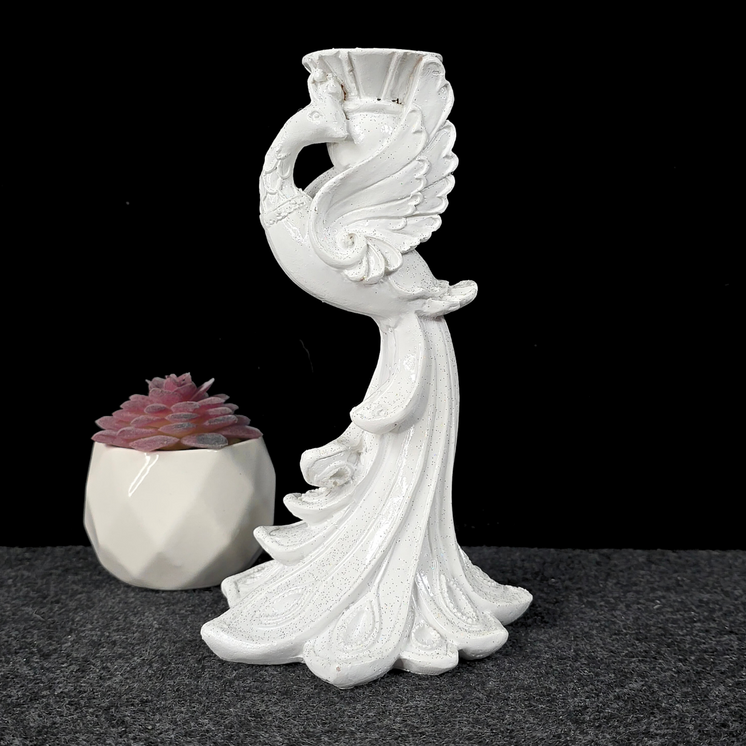 White with Rainbow Glitter Peacock Sphere Stand