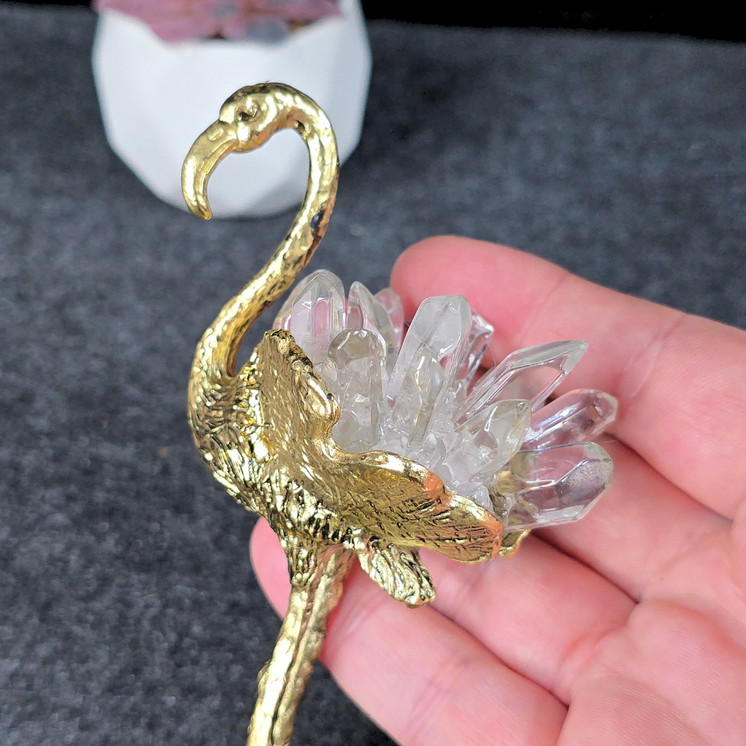 Clear Quartz Gold Flamingo