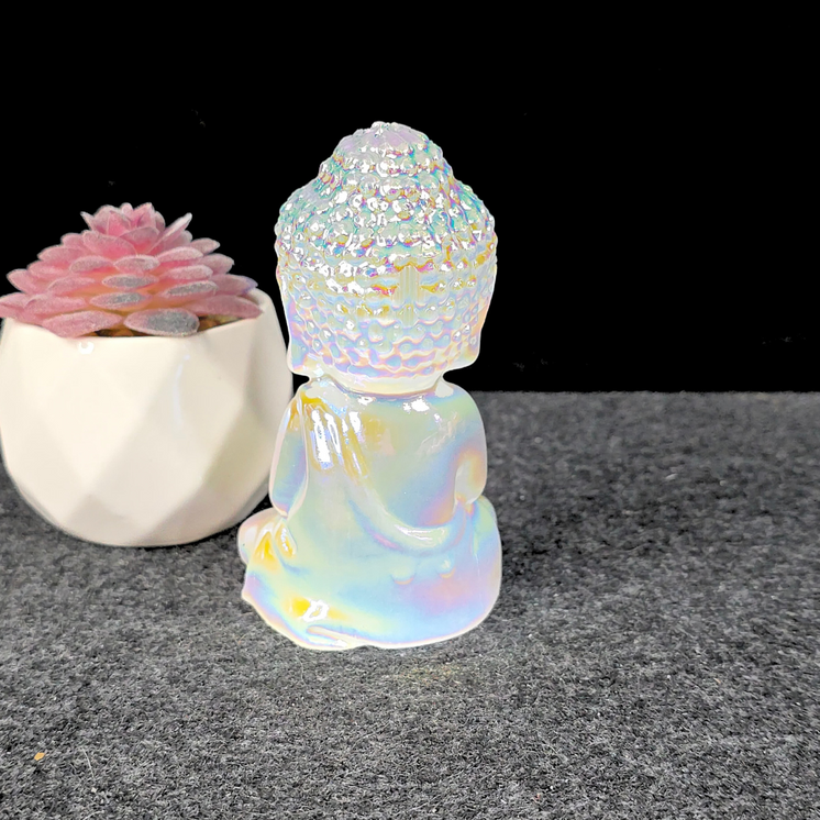 Aura Coated Selenite Buddha - Angel Aura