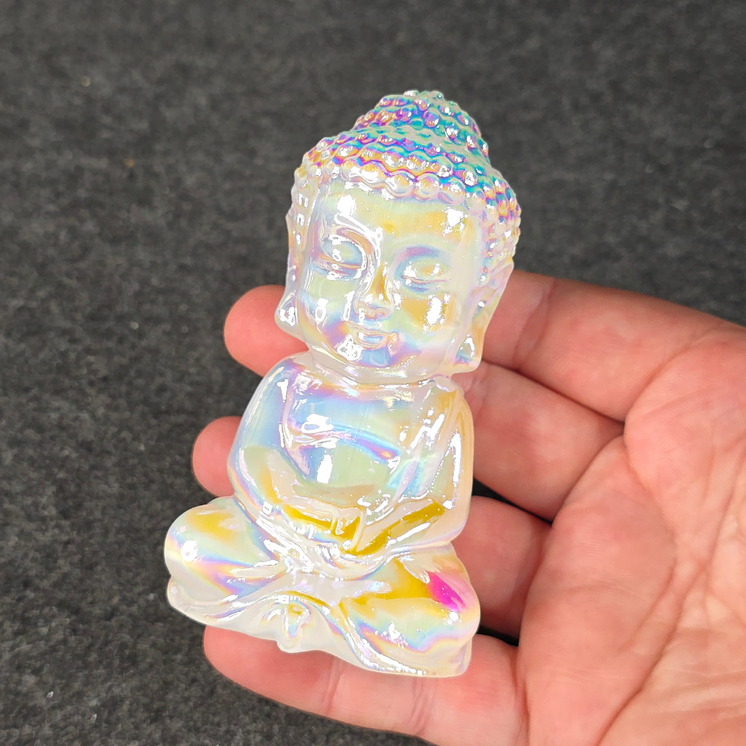 Aura Coated Selenite Buddha - Angel Aura