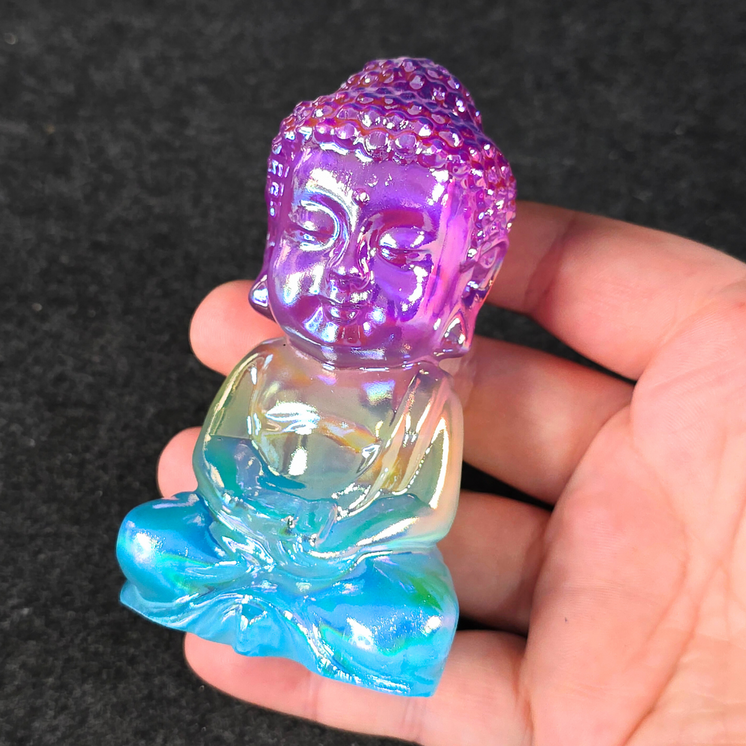 Aura Coated Selenite Buddha - Purple/Yellow/Blue