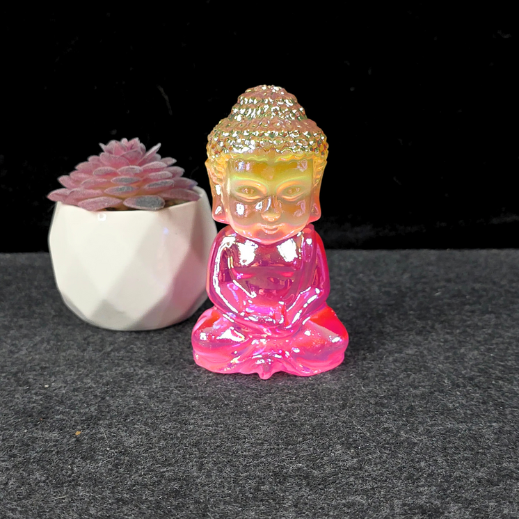Aura Coated Selenite Buddha - Yellow/Pink