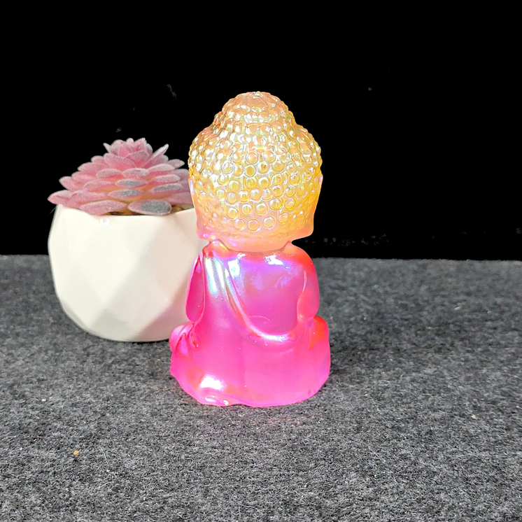 Aura Coated Selenite Buddha - Yellow/Pink