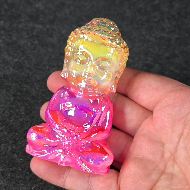 Aura Coated Selenite Buddha - Yellow/Pink