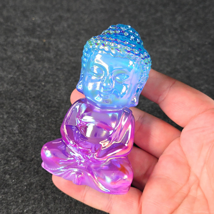 Aura Coated Selenite Buddha - Blue/Purple