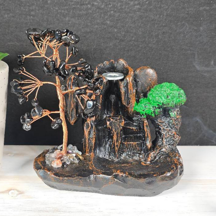 Obsidian Chip Waterfall Backflow Incense Burner & 20 Cones