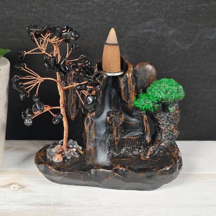 Obsidian Chip Waterfall Backflow Incense Burner & 20 Cones