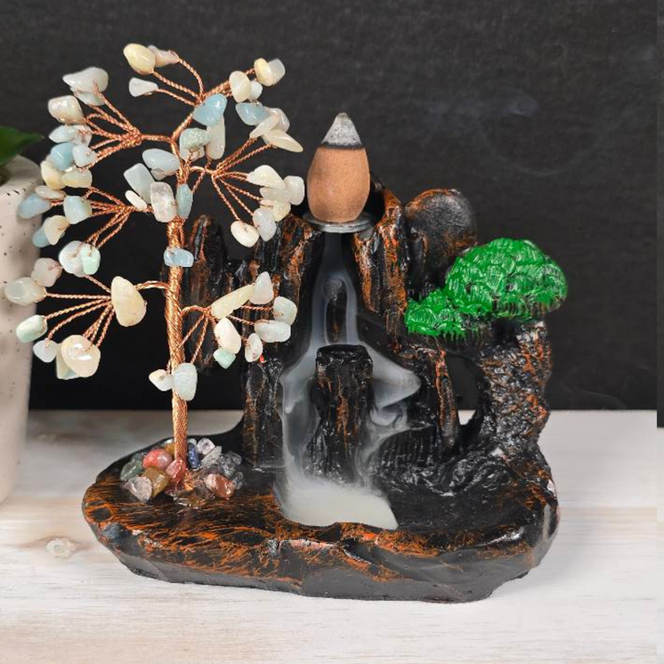 Amazonite Chip Waterfall Backflow Incense Burner & 20 Cones