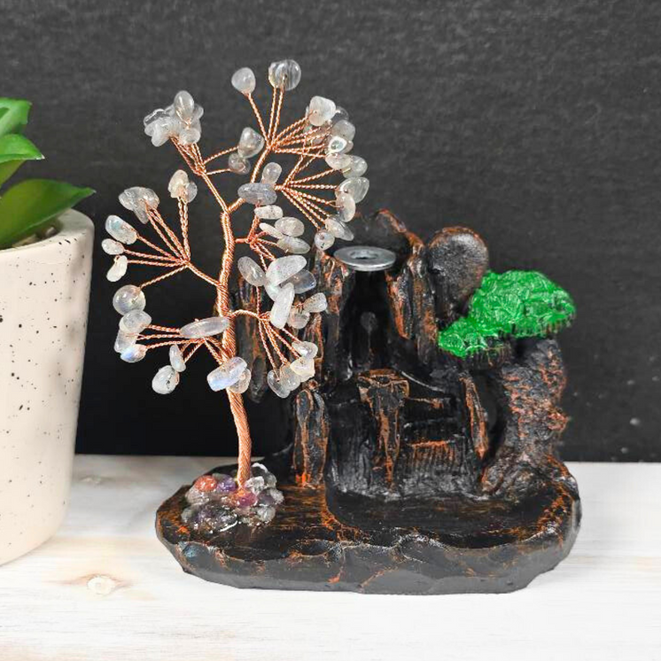 Labradorite Chip Waterfall Backflow Incense Burner & 20 Cones