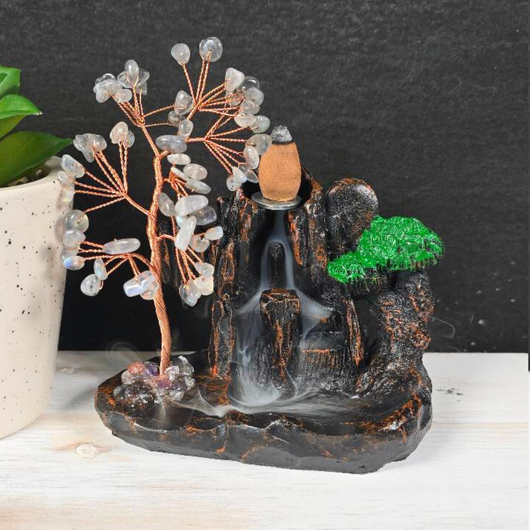 Labradorite Chip Waterfall Backflow Incense Burner & 20 Cones