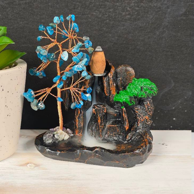Apatite Chip Waterfall Backflow Incense Burner & 20 Cones