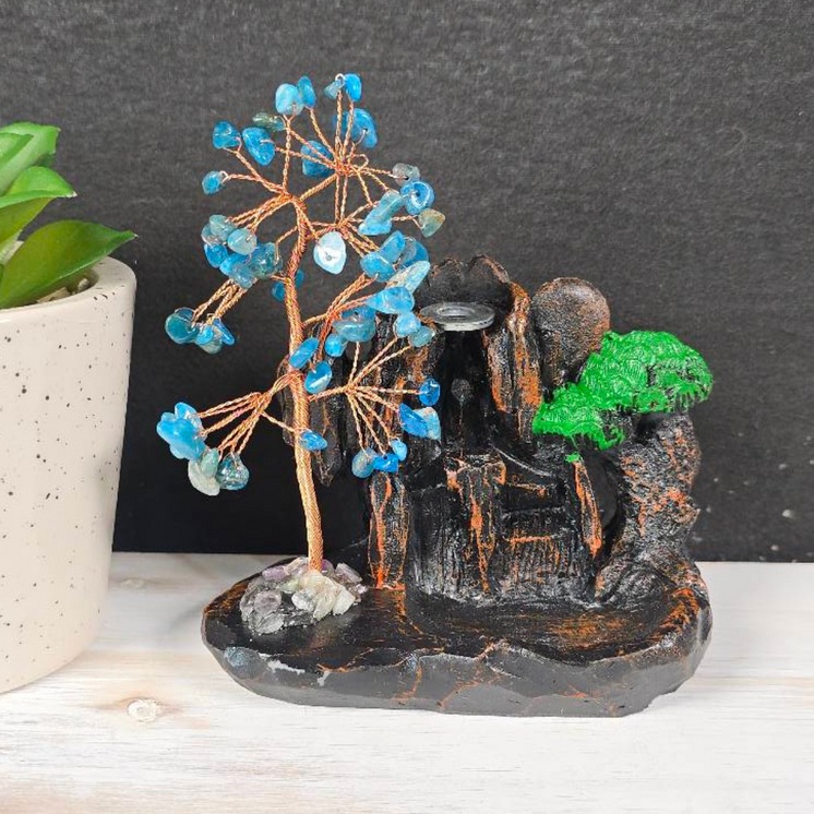 Apatite Chip Waterfall Backflow Incense Burner & 20 Cones