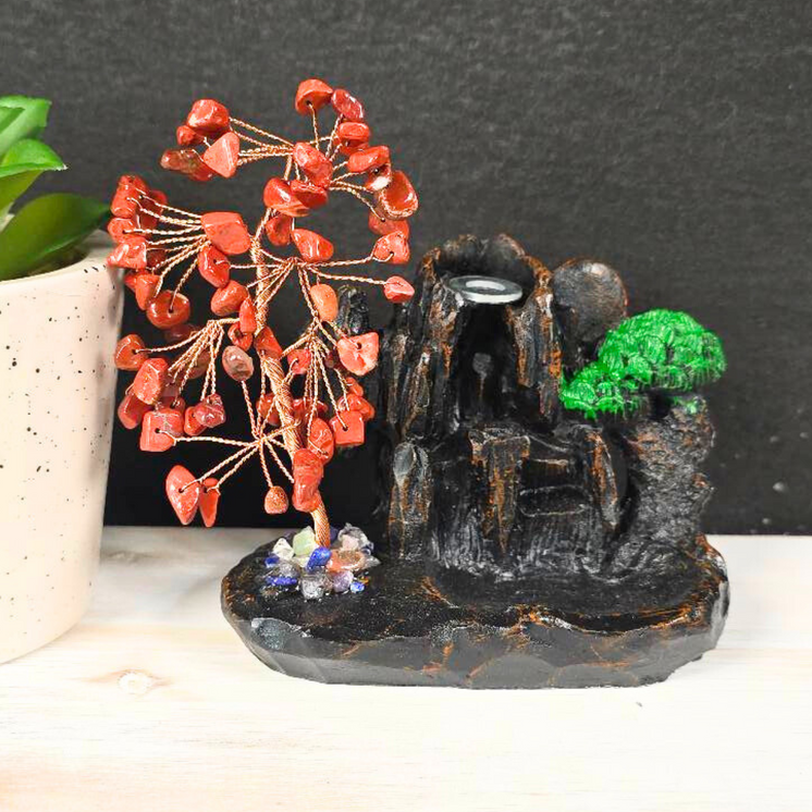 Red Jasper Chip Waterfall Backflow Incense Burner & 20 Cones