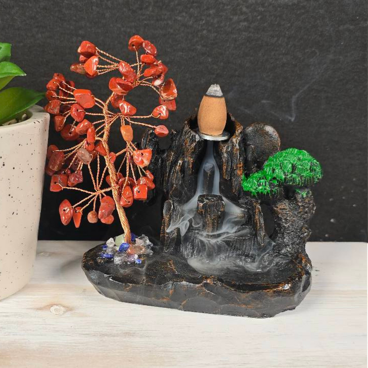 Red Jasper Chip Waterfall Backflow Incense Burner & 20 Cones