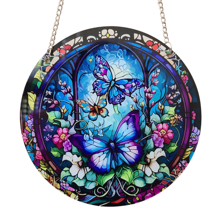 15cm Acrylic Suncatcher - Blue Butterfly Garden