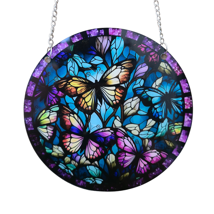 15cm Acrylic Suncatcher - Purple Border Butterflies