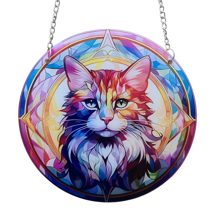 15cm Acrylic Suncatcher - Colourful Cat