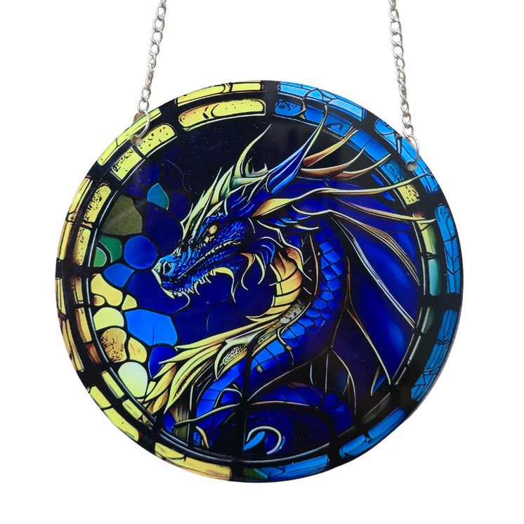 15cm Acrylic Suncatcher - Blue & Yellow Dragon