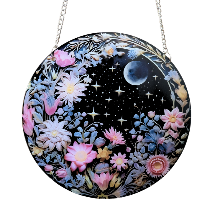 15cm Acrylic Suncatcher - Moon & Flowers