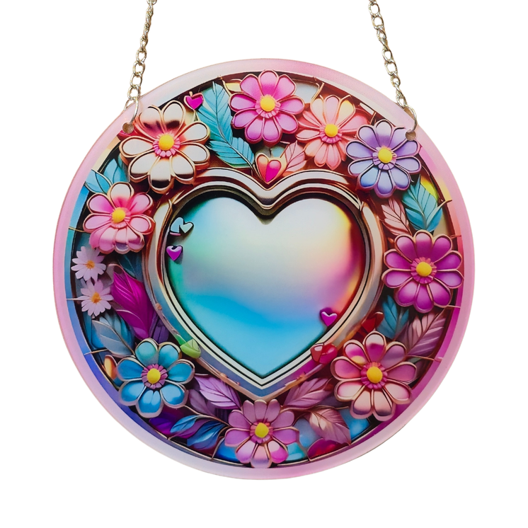 15cm Acrylic Suncatcher - Floral Heart
