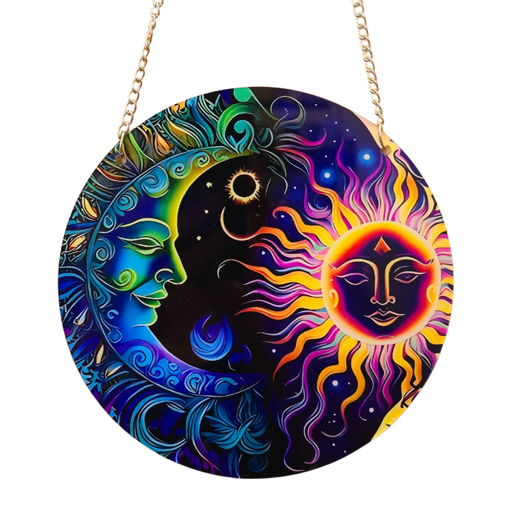 15cm Acrylic Suncatcher - Colourful Sun & Moon