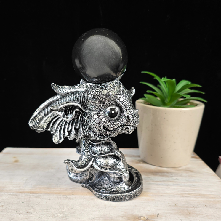 Silver Baby Dragon Sphere Stand