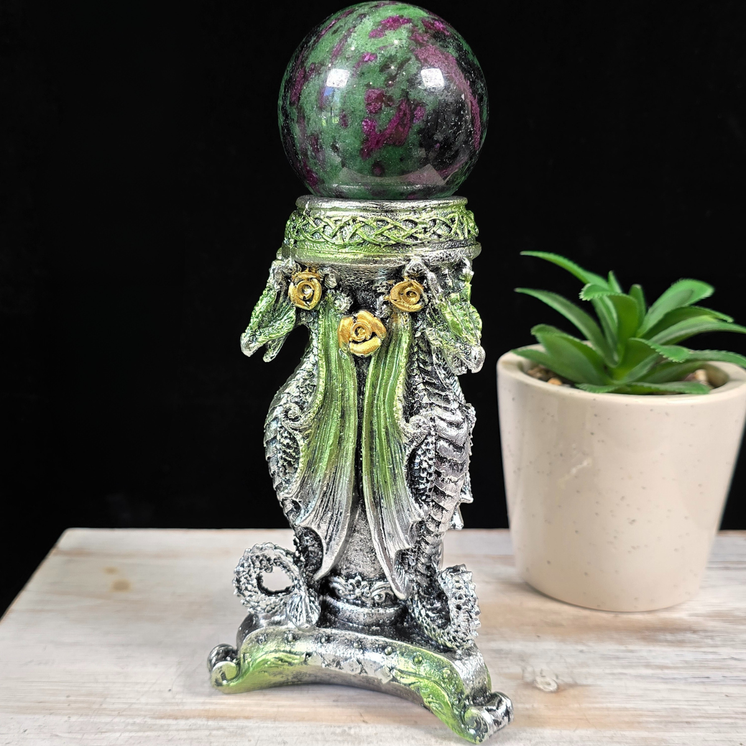 Green Triple Dragon Sphere Stand