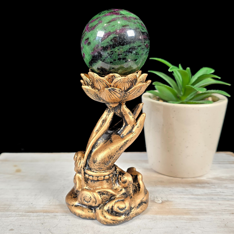 Gold Hand with Lotus Sphere Stand