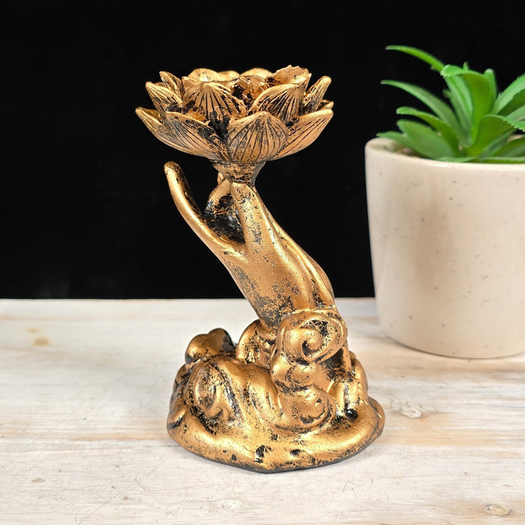 Gold Hand with Lotus Sphere Stand