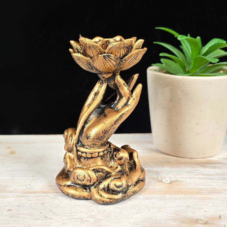 Gold Hand with Lotus Sphere Stand
