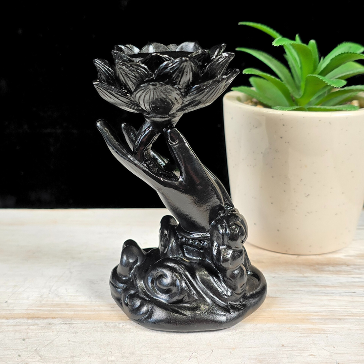 Black Hand with Lotus Sphere Stand