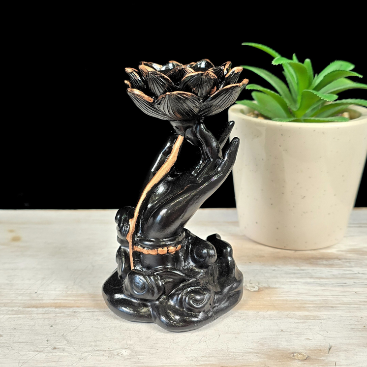 Black & Rose Gold Hand with Lotus Sphere Stand