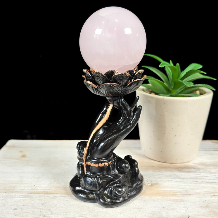 Black & Rose Gold Hand with Lotus Sphere Stand