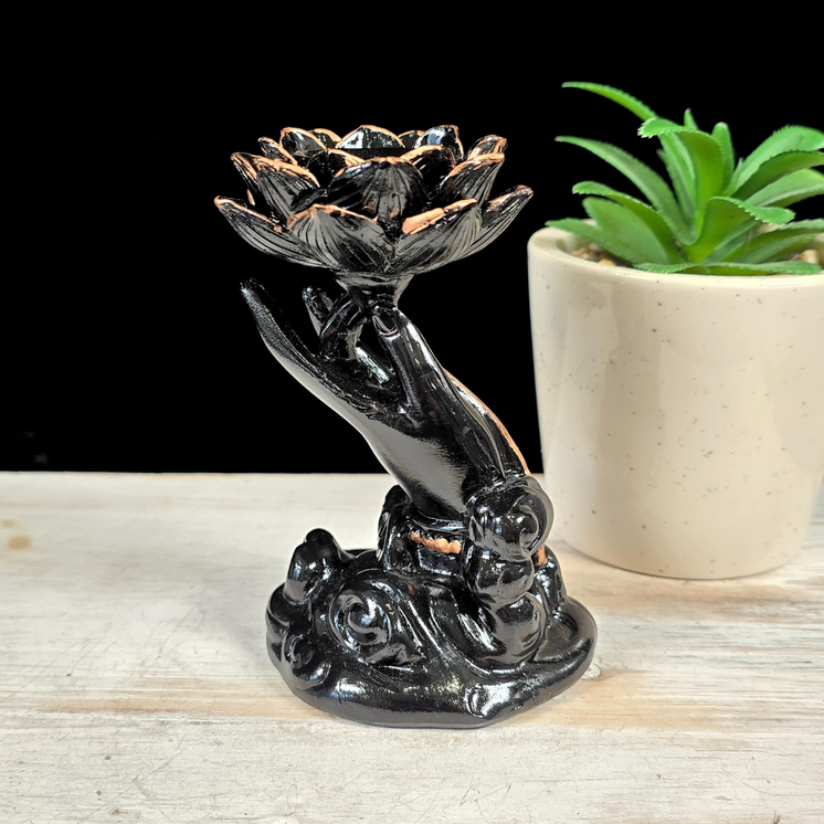 Black & Rose Gold Hand with Lotus Sphere Stand