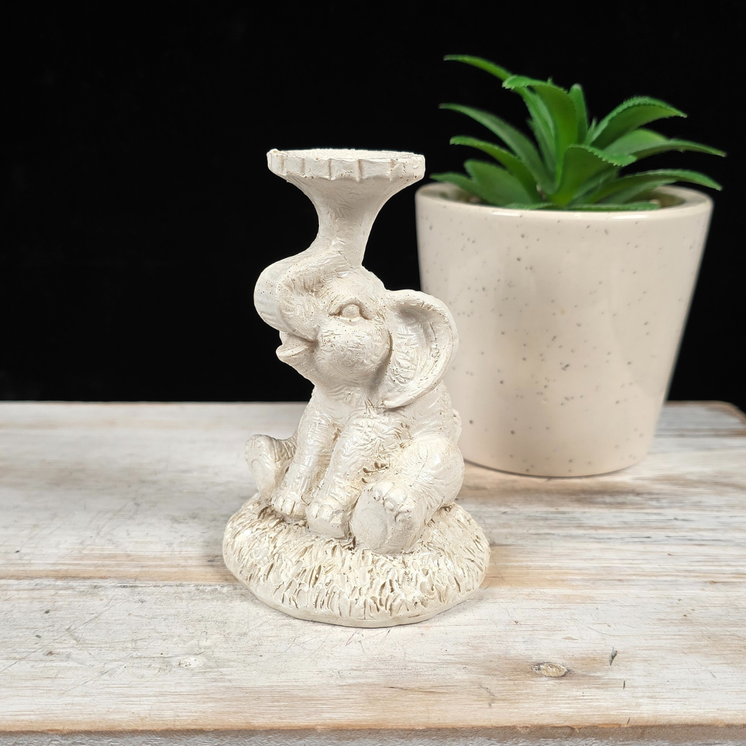 White Sitting Elephant Sphere Stand