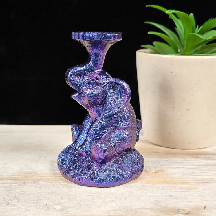 Purple/Blue Sitting Elephant Sphere Stand