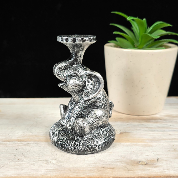 Silver Sitting Elephant Sphere Stand