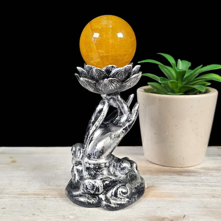 Silver Hand with Lotus Sphere Stand