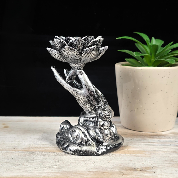 Silver Hand with Lotus Sphere Stand