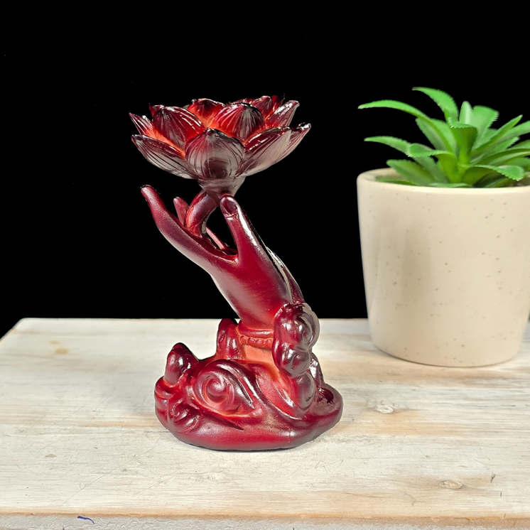 Dark Red Hand with Lotus Sphere Stand