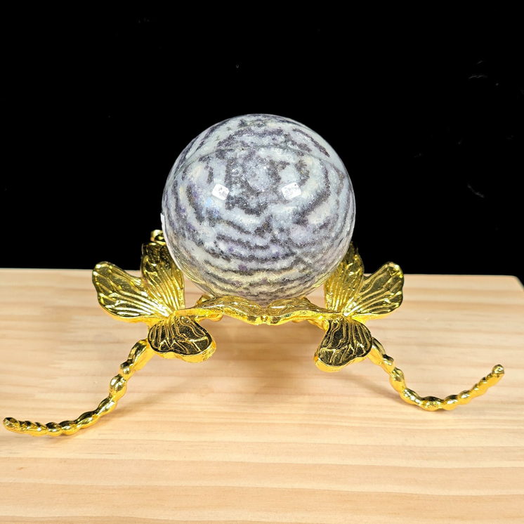 Large Gold Dragonfly Metal Sphere Stand
