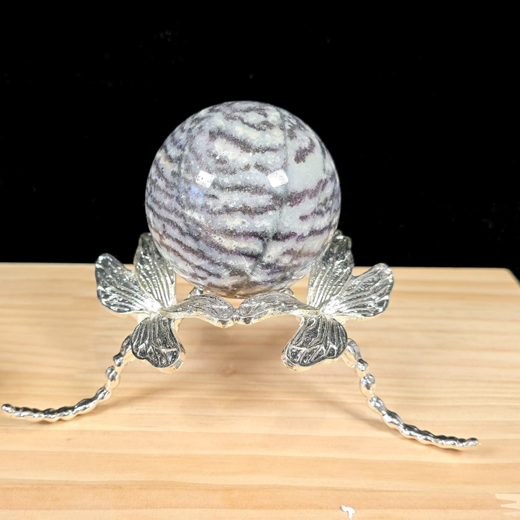 Large Silver Dragonfly Metal Sphere Stand
