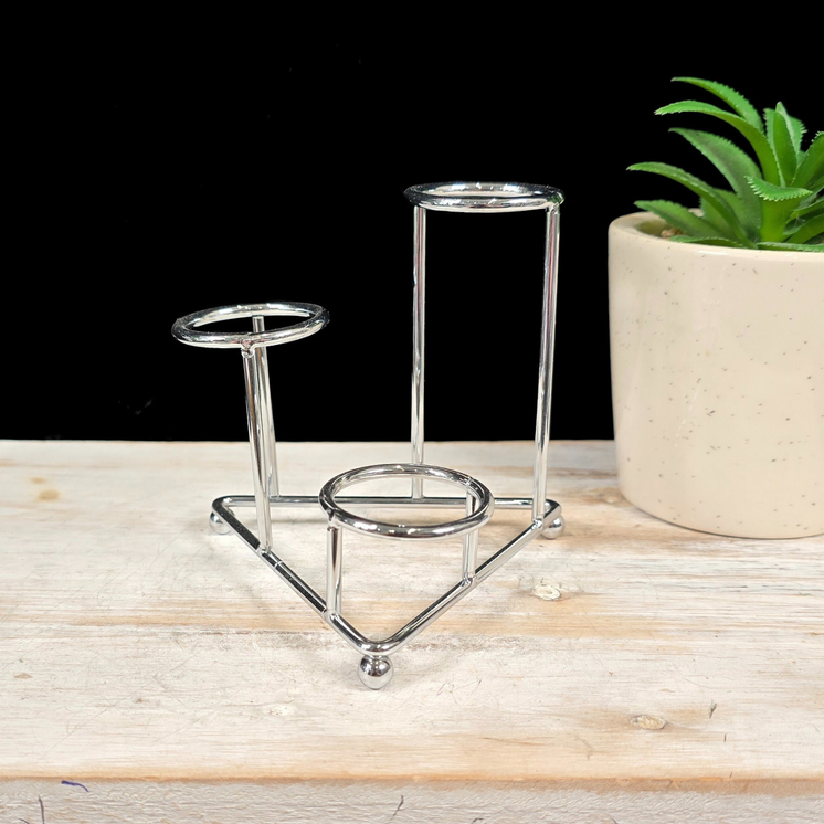 Silver 3 Step Sphere Metal Stand