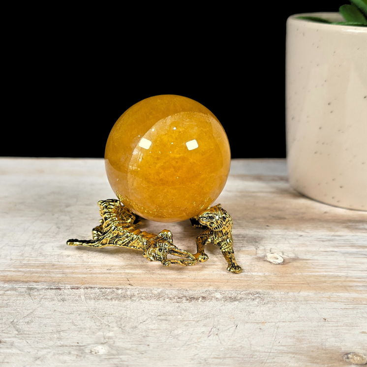 Gold Tiger Metal Sphere Stand