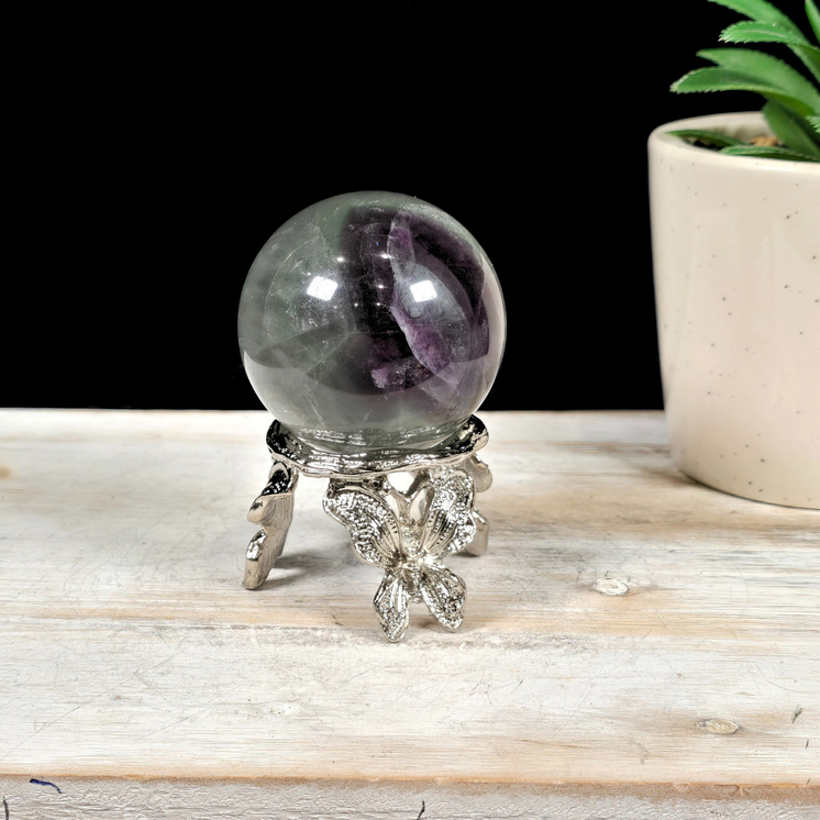 Silver Butterfly Metal Sphere Stand