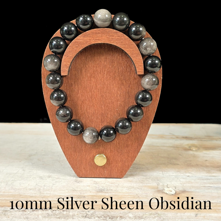 10mm Silver Sheen Obsidian Gemstone Bracelet